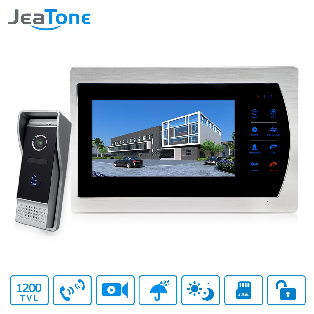 Jeatone 10\ TFT Display wired Video doorbell Door Phone Intercom &3.7mm Lens Touch Key Outdoor Camera For Home Security