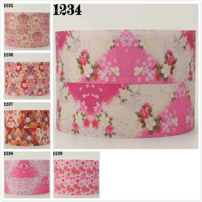 

10yards - Different sizes Japanese style printed Grosgrain ribbon -Japanese flowers pattern ribbon
