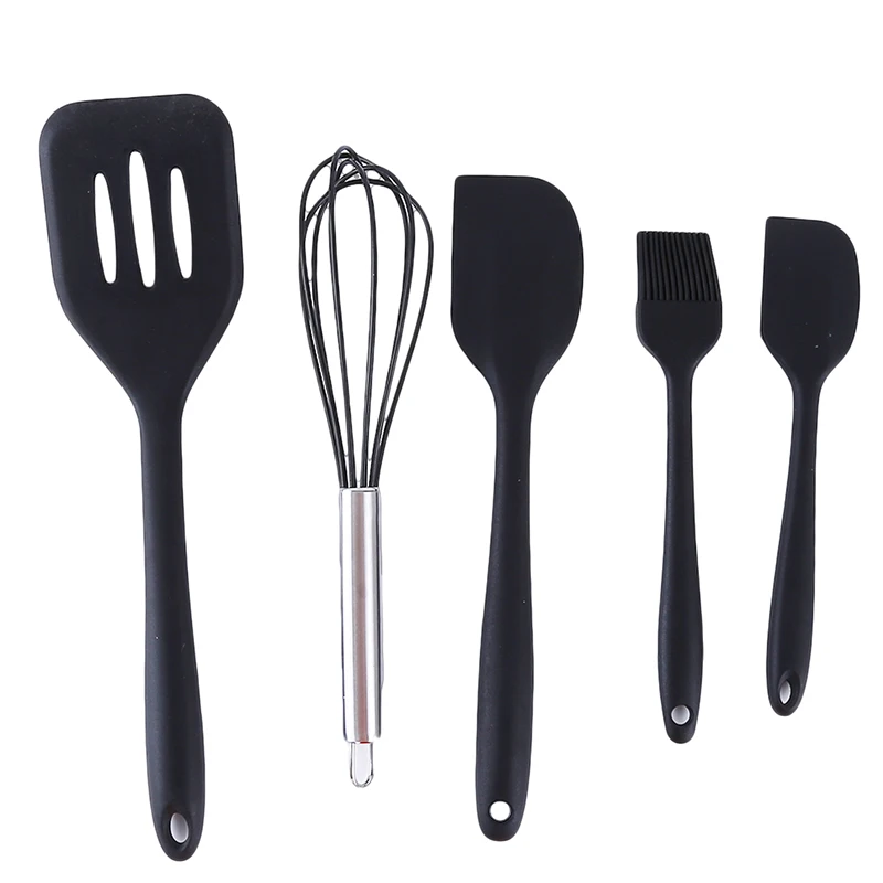  5 Pcs/set Silicone Heat Resistant Scratch Scraper Egg Beater Oil Brush Spatula Silicone Top Kitchen