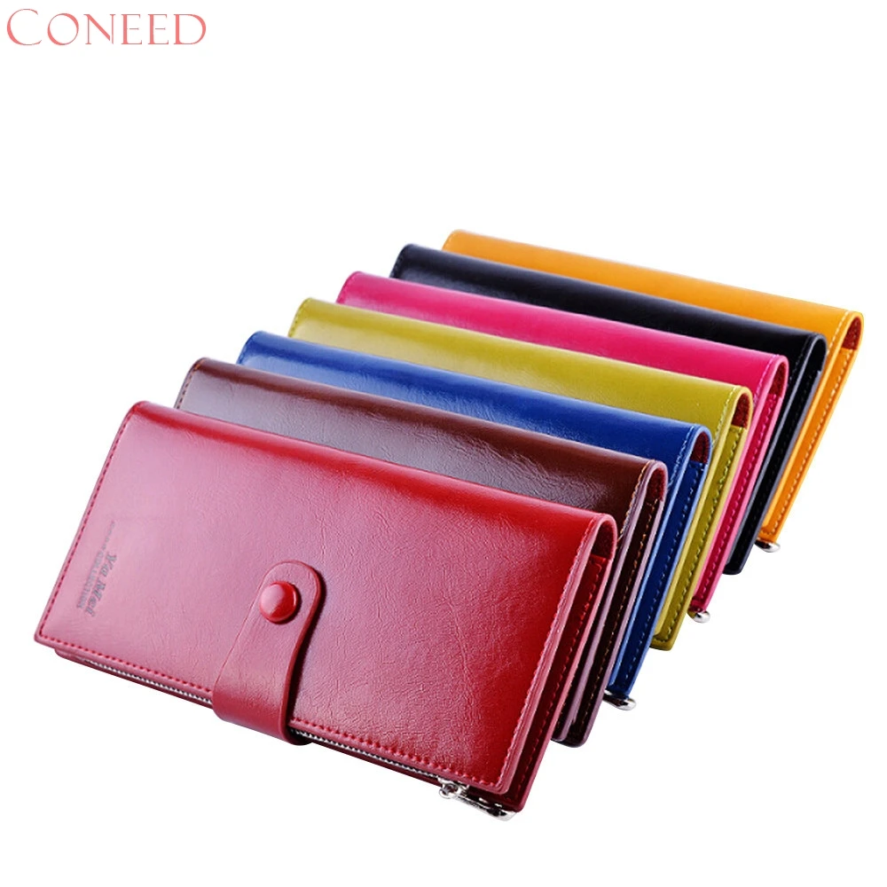 CONEED women wallets Oil wax skin multi color multi card couples long