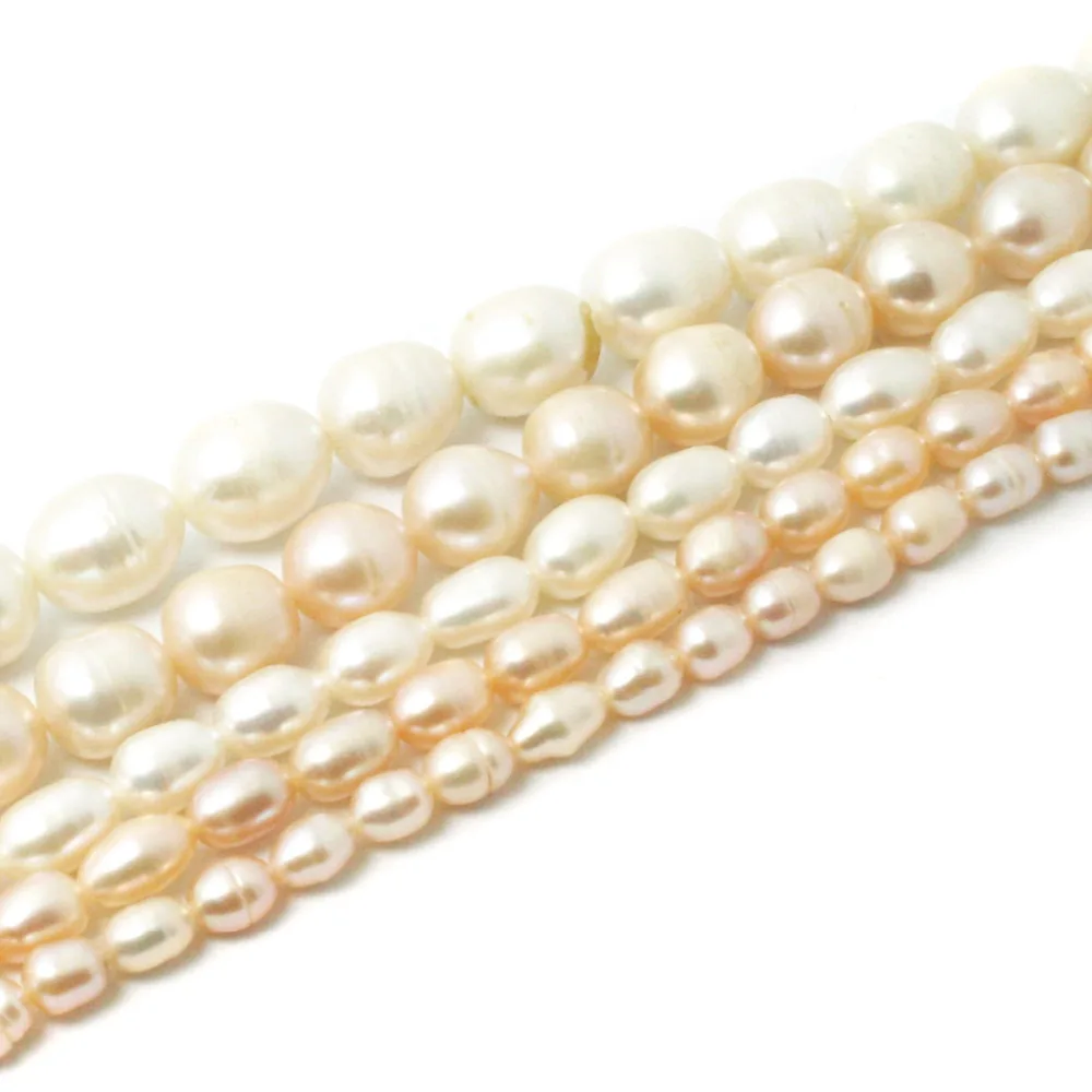 

Free Shipping DIY Necklace Bracelat Jewelry Making Rice Shape Natural White Pink Freshwater Pearl Loose Beads Strand 35.5cm