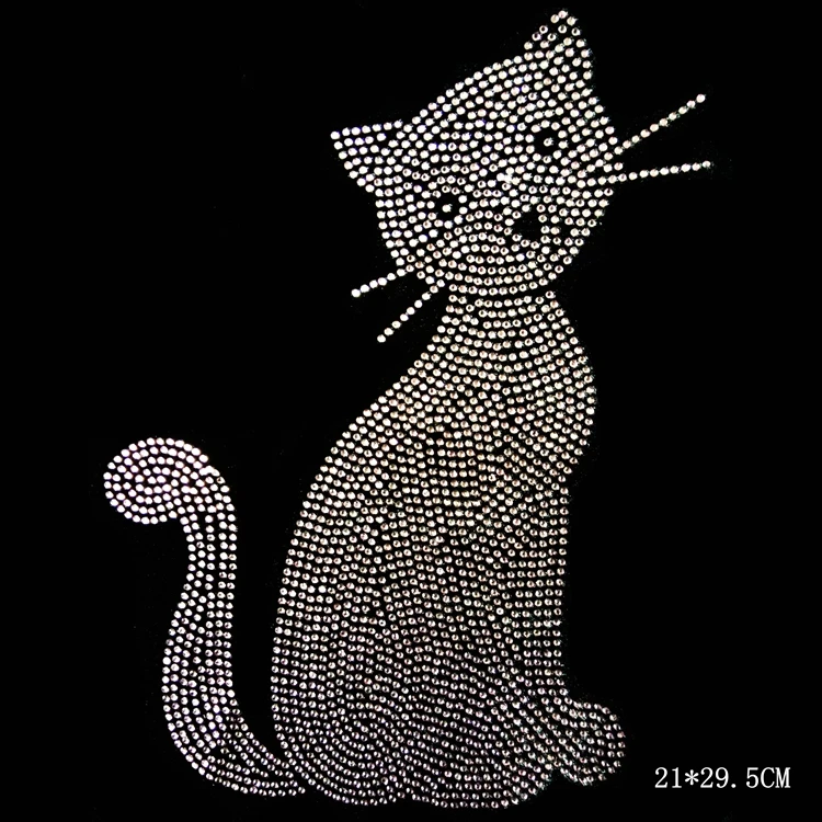 

2pc/lot Cat applique patches hot fix rhinestone motif designs iron on crystal transfers design shirt dress