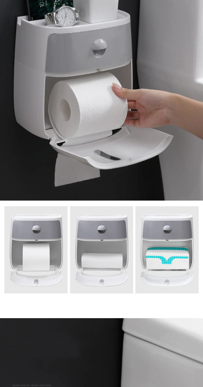 Настенный двухслойный держатель для туалетной бумаги водонепроницаемый ящик для хранения туалетный рулонный дозатор с платформой для хранения салфеток