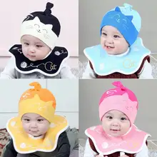 2 шт./компл. милые детские нагрудники для новорожденных с рисунком кота Хлопковая шапочка для младенца+ мягкий хлопковый водонепроницаемый комплект для новорожденных унисекс