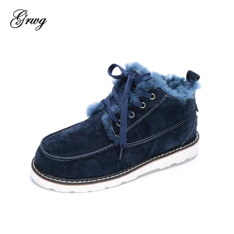 GRWG Beckham/одинаковые стильные зимние мужские ботинки из натуральной замши на шнуровке, 100% Натуральная шерсть, зимняя обувь на меху