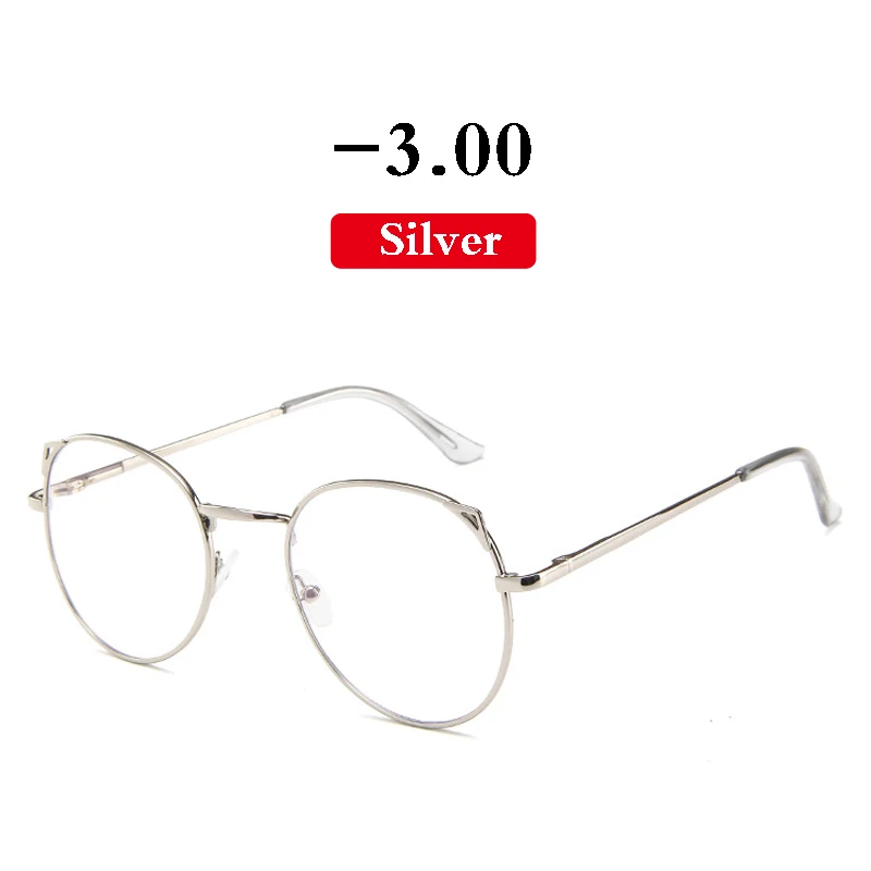 Iboode, новинка, кошачий глаз, очки для близорукости, для женщин и мужчин, Короткие очки для близоруких глаз, синий светильник, очки, диоптрия-1,0~ 4,0 - Цвет оправы: Silver -3.00