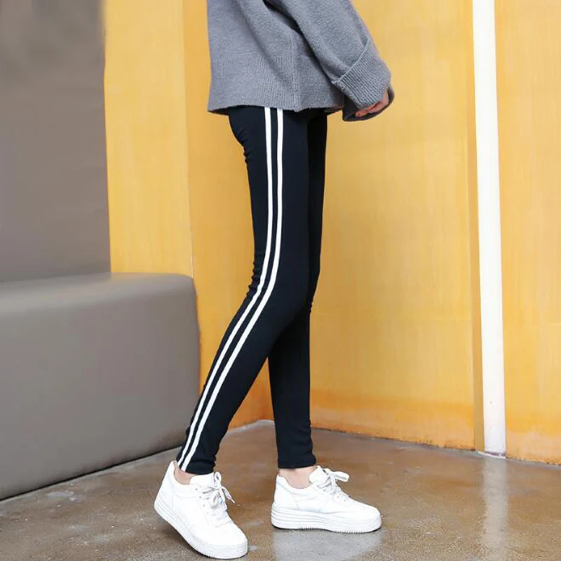Plus Size 6XL Leggings Women Side Striped Legging Spring Autumn Fashion Female High Waist Gothic Black Leggins Pants RH715