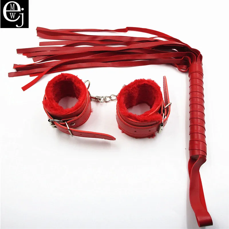 Ejmw 2pcs Set Sex Product Leather Whip Sex Flogger Leather Handcuffs For Sex Handcuffs Bdsm