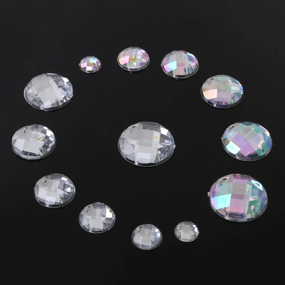 Description Picture 3 of item8-20MM Shine Acrylic Round Rhinestone Flat-back White Clear Double Hole Garment Beads for Handmade Clothing Sewing Accessories