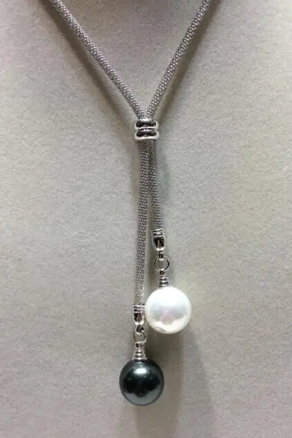 

En gros 26 "14mm blanc noir DU SUD SEA SHELL COLLIER de PERLES