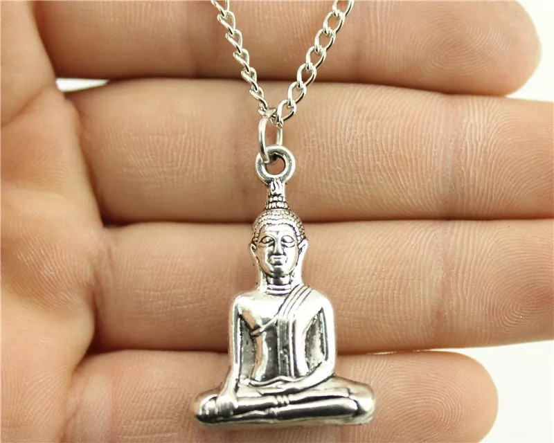 

WYSIWYG 3 Colors Antique Gold, Antique Silver, Antique Bronze Color 35x23mm One Sided Buddha Necklace,70Cm Chain Long Necklace