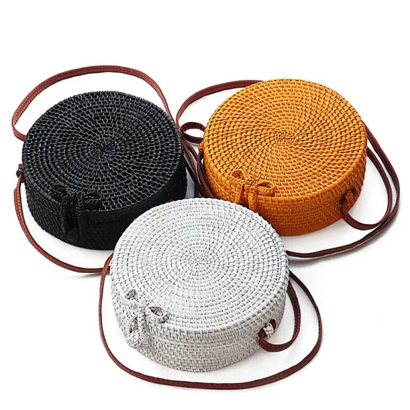 

Colorful rattan bag woven bag weave diagonal shoulder single round bag Vintage Handmade Women Rattan Bag Straw Woven Shoulder