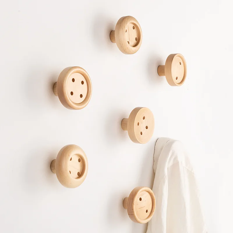 

Button Wood Hook Knobs Wall Hanger with Nail Natural Oak Coat Hook Clothes Scarf Handbag Solid Hanger Wall Storage Shelf Rack