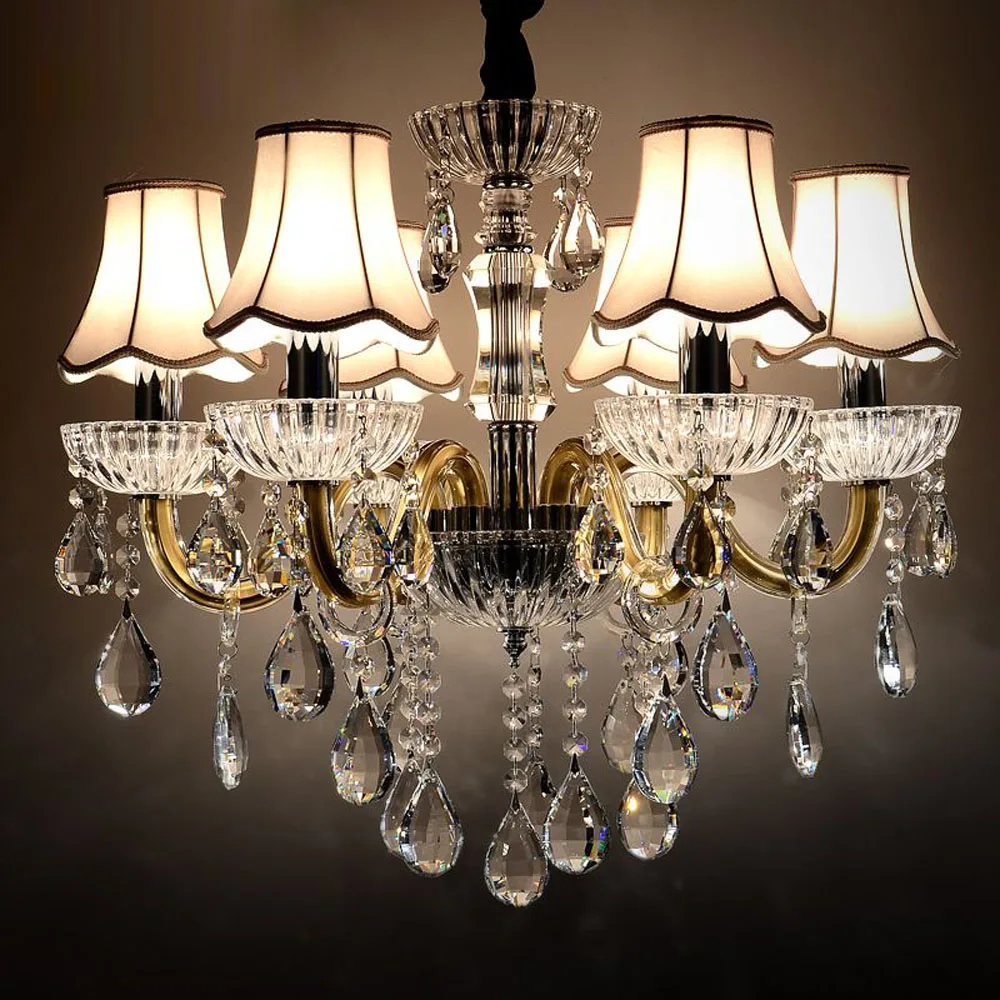Luxury European Crystal Hotel Lobby Pendant Lights Fabric Living Room