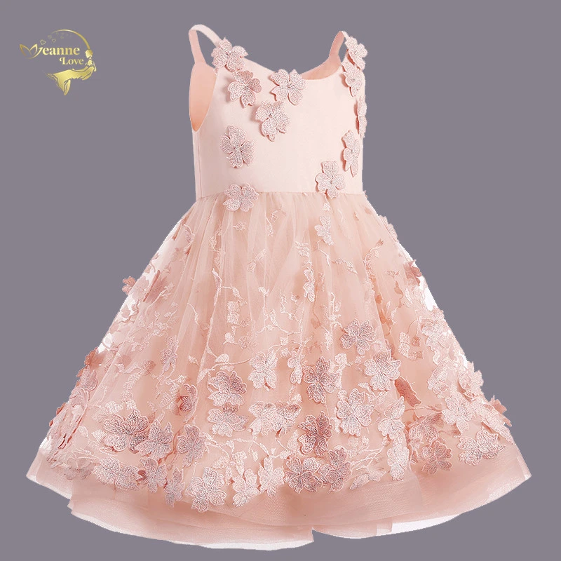 Vestidos cortos de fiesta para niñas pequeñas, vestido de fiesta tirantes finos hasta la rodilla, vestido de desfile rosa y Nude|Vestidos floreados de niña| - AliExpress