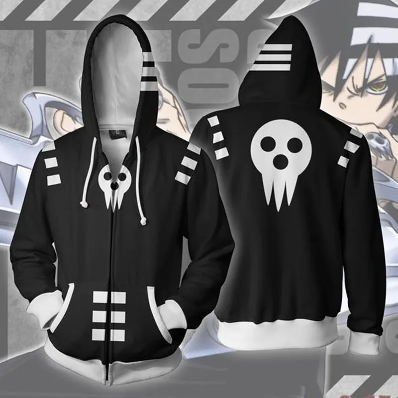

anime Soul Eater Costume Black Star Hoodies Cosplay Costumes 3D Print Zipper Hoodies Sweatshirt Cartoon Sweatshirt Jacke