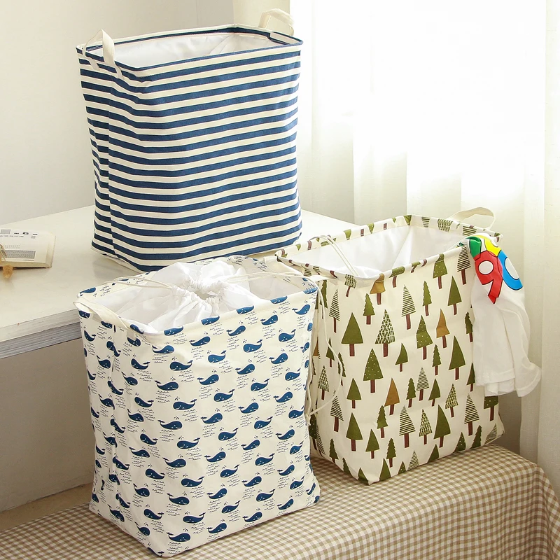 

High Quality Square Cotton Linen Storage Baskets With Cover Basket For Toy Dirty Clothes Sundries Folding Handle Box Home