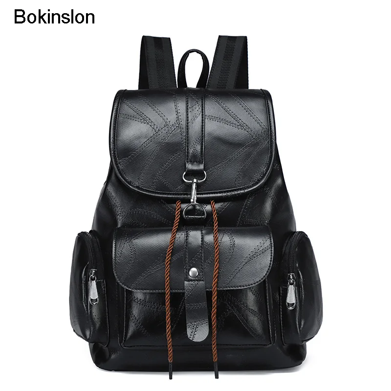 

Bokinslon Woman Travel Bags College Wind PU Leather Fashion Ladies Backpacks Large Capacity Solid Color Backpack Female