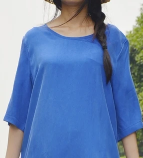 Удобное и дышащее летнее платье-блокбастер цвет меди свободное платье без кармана 18059-2 - Цвет: Синий