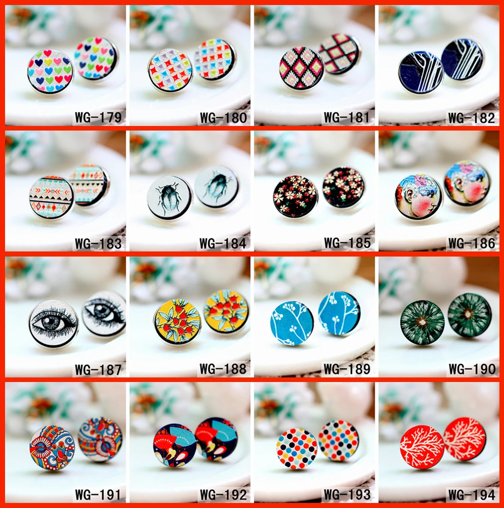

10PCS Laser Cut Unique 3D Embossed 16mm Coloured Drawing pattern wood Cabochon DIYfor Rings Earring,Hairpins Necklace WG-179-194