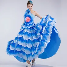 Синий большой качели ручной работы цветок женский костюм банкет группы Танцы современный Танцы для выступления одежда