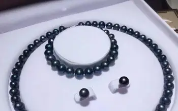 

BEAUTIFUL AAA 9-10MM BLACK PEARL NECKLACE BRACELET EARRING SET