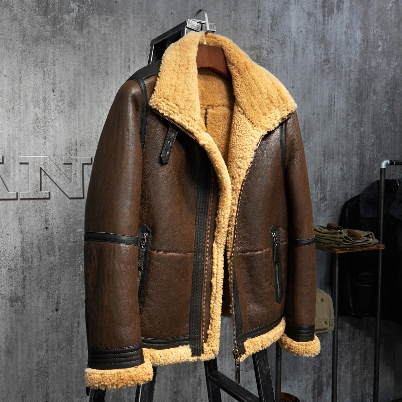 Para Hombre RAF B3 Piel de Oveja Real De Piel De Oveja Volando Chaqueta De Cuero Piloto Vuelo Aster