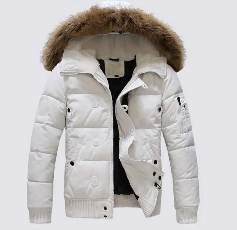 white snow jacket with fur hood