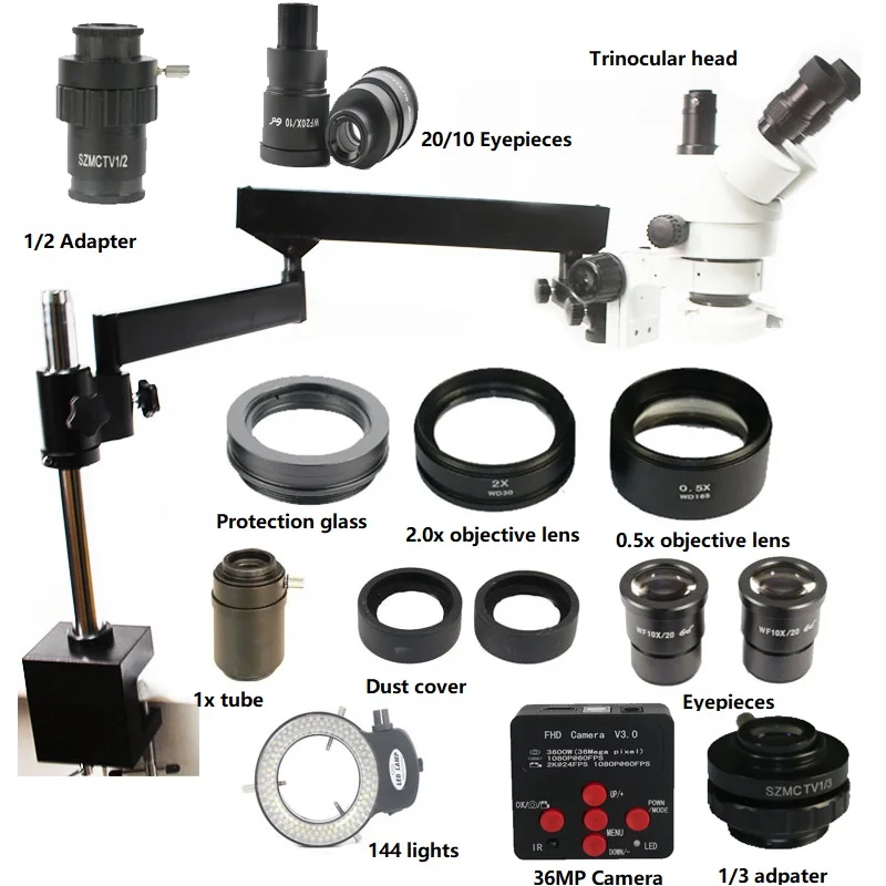 

3.5X 7X 45X 90X 180X Zomm Trinocular Stereo Articulating Arm Clamp Microscope 36MP HDMI USB Soldering Camera Phone PCB CPU tools
