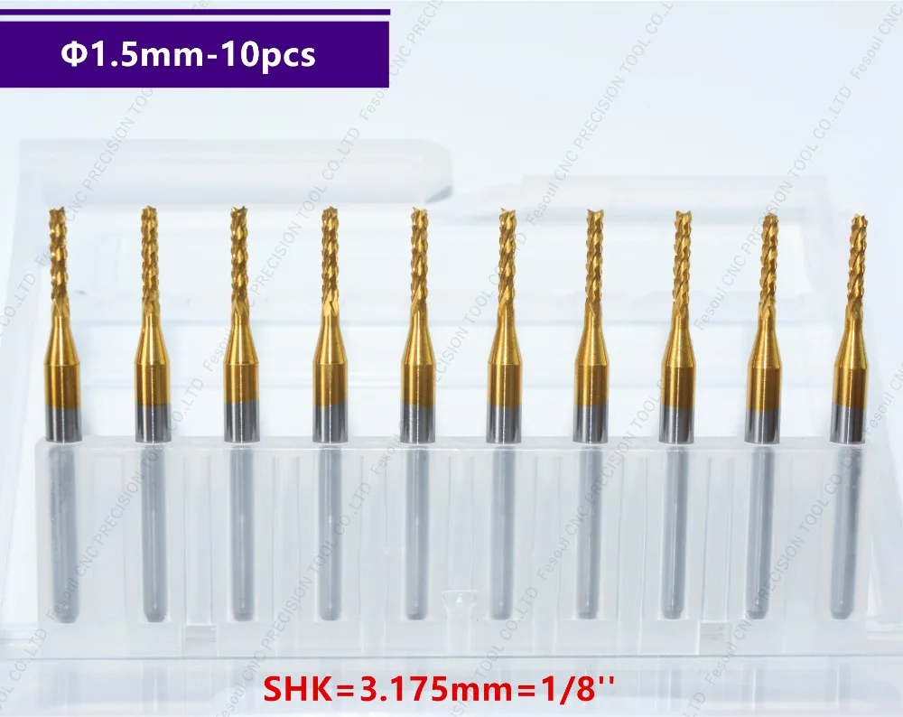 10pcs PCB milling cutter 1.5mm milling cutter tungsten carbide 3.175mm CNC