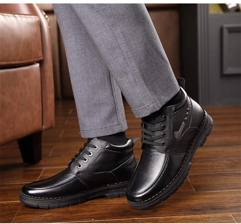 Новая зимняя обувь мужские ботинки теплые зимние ботинки из натуральной кожи с шерстяной подкладкой мужские кожаные ботильоны Нескользящие плюшевые ботинки