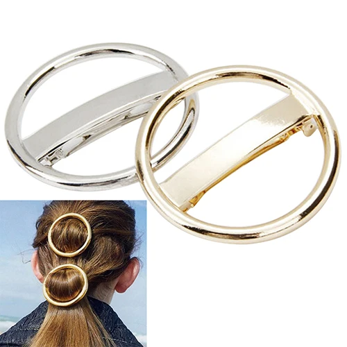 Fashion Women's Hairpin Punk Circle Golden Silver Alloy Round Hair Clip Clamp Headwear