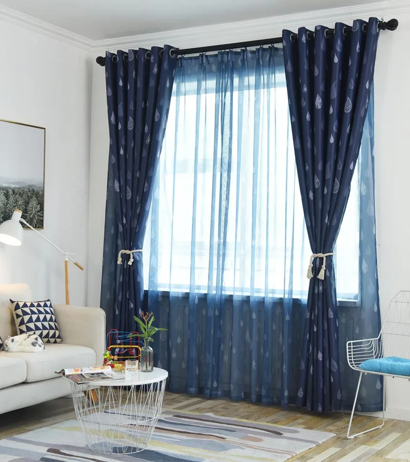 Fashion Simple Blue Blackout Curtains For Living Room Cloth Fabric