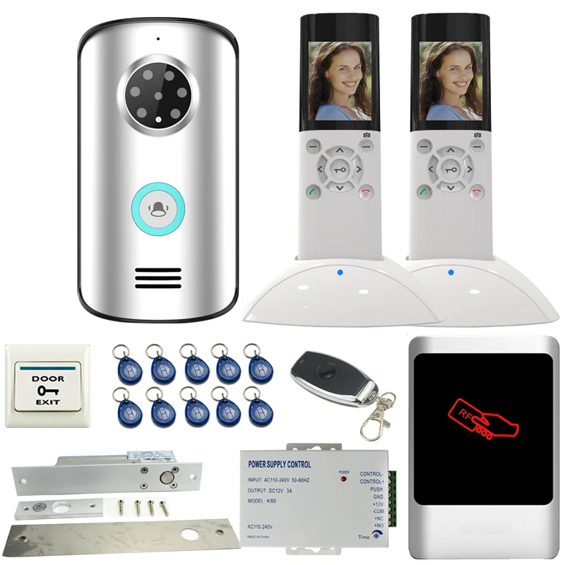 

JEX Wireless Video Door phone Doorbell System kit IP55 Waterproof 120 Metal Access controller degree 1V2 Intercom