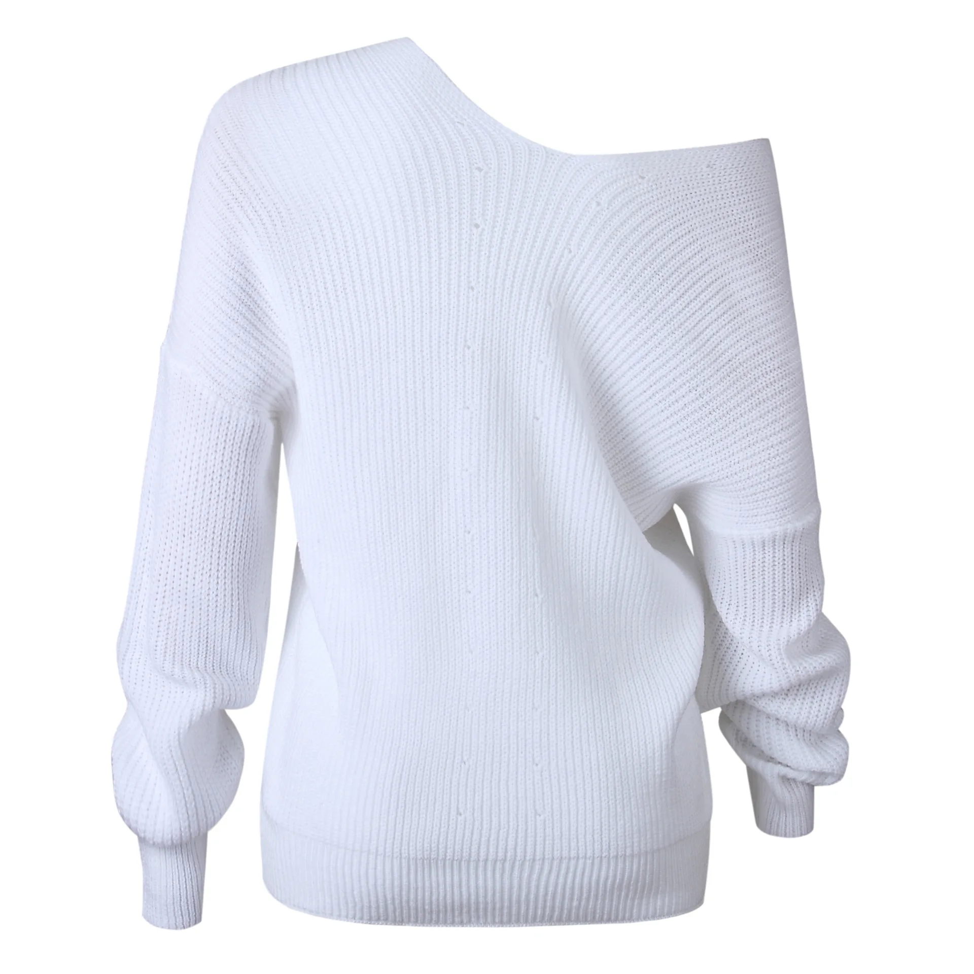 New Women's Sweater 2018 Autumn And Winter Fashion V-Neck Off-the-shoulder Pattern Long-sleeved White Loose Sweater Women