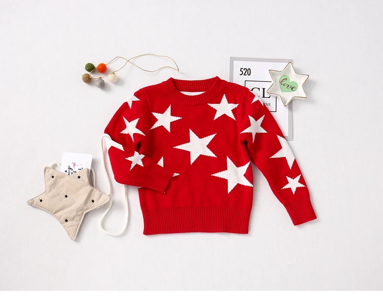 Детский свитер, свитер с пятиконечной звездой для маленьких мальчиков, пуловер, осенне-зимняя детская одежда