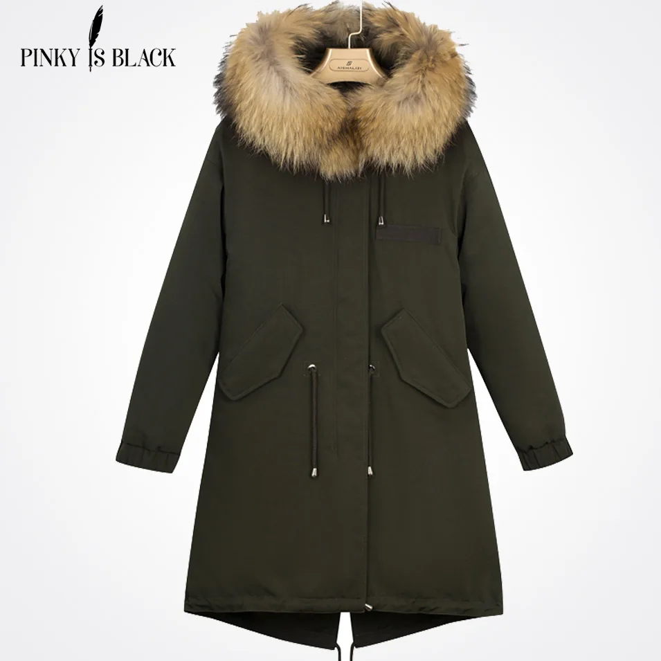 Мизинец черный зимняя куртка женская меховая парка с длинным капюшоном пальто зимнее пальто с хлопковой подкладкой Женская куртка Inverno