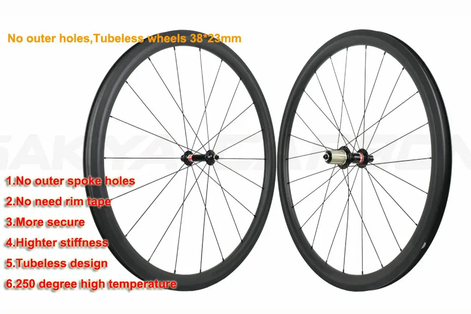 Flash Deal No outer holes 700C 38mm tubeless carbon wheels 23mm wide road bike wheels 250 degree high temparature basalt braking surface 4