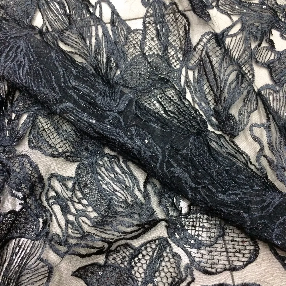 Черное Кружевное Свадебное кружево, блестки DI YA SI для свадебного платья французская чистая кружевная ткань с блестками эластичная