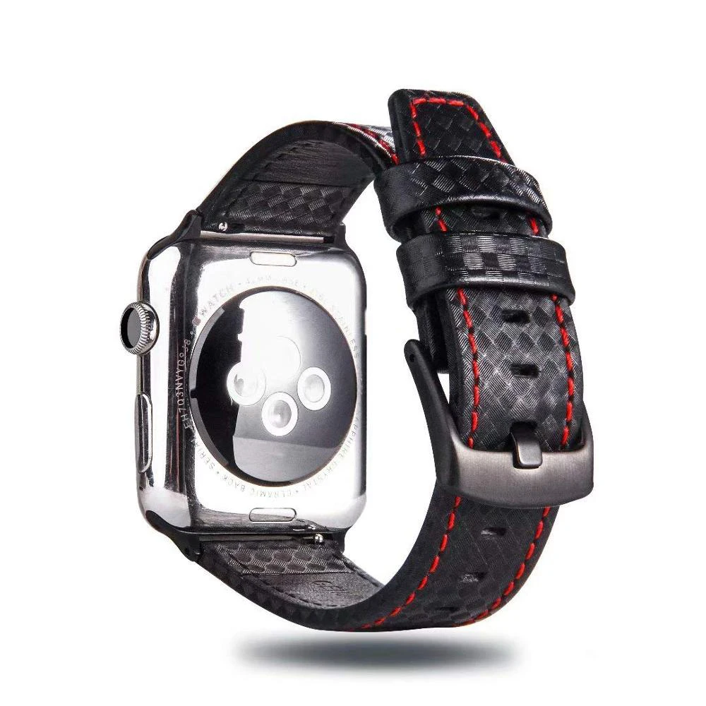 Ремешок для Apple watch 5 4 band 44 мм 40 iWatch 3 42 38 углеродное волокно + часы с кожаным