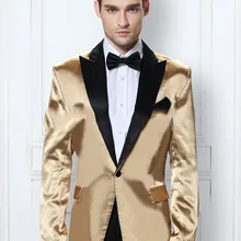 Золото одна кнопка максимумом нагрудные Для мужчин костюмы таможенные Homme модные смокинги Новое поступление костюмы с блейзером Terno Slim Fit(куртка+ брюки+ галстук-бабочка
