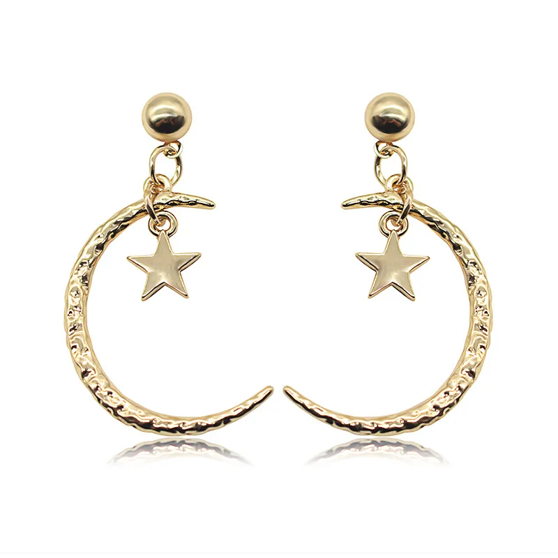 

2019 New Eco-friendly Alloy Gold Color Bohemian Star Moon Drop Earrings For Women Vintage Gold Moon Statement Earring Jewelry