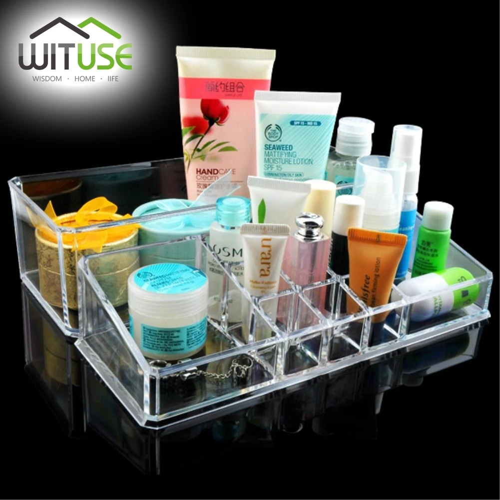 

Transparent Acrylic Makeup Cosmetics Organizer Crystal Plastic Desktop Jewelry Storage Box for Bedroom Bathroom Girlfriend Gift
