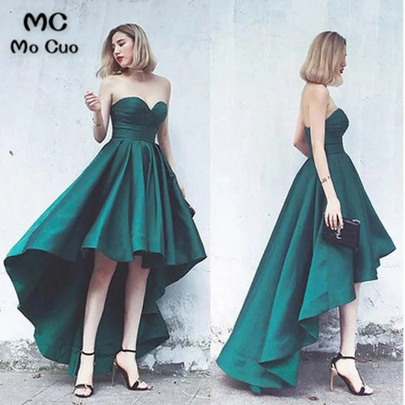 Elegant Green Satin A Line High Low Prom Dress Sweetheart Formal Senior Girls Graduation Dress
