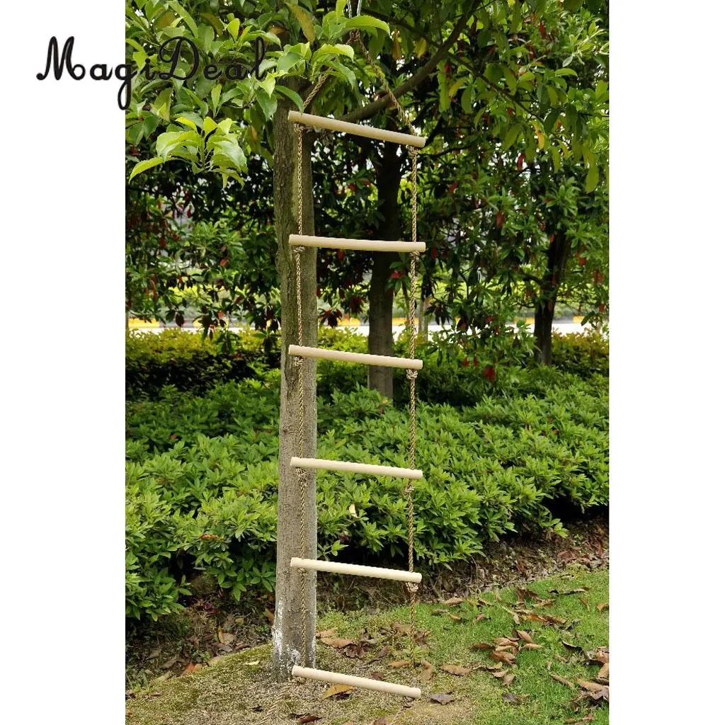 MagiDeal Kids Playhouse Tree House Wooden 5 Rungs Rope Climbing Ladder Toy for Indoor Outdoor Sport Safe Toy Children Play Game
