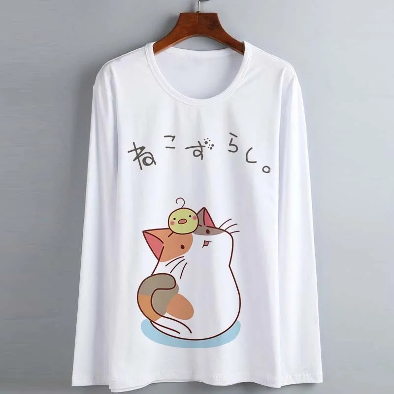 Новинка, Повседневная футболка для женщин, аниме Neko Atsume, с круглым вырезом, с принтом, для девочек, женские футболки с длинным рукавом, топы, футболки - Цвет: 01