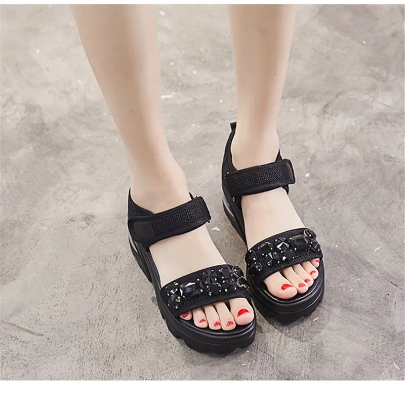 Black Green Diamond Thick Bottom Platform Women Sandals Summer Casual Shoes Student Chunky Sandals sandalias mujer 2019 Black Green Diamond Thick Bottom Platform Women Sandals Summer Casual Shoes Student Chunky Sandals sandalias mujer 2019