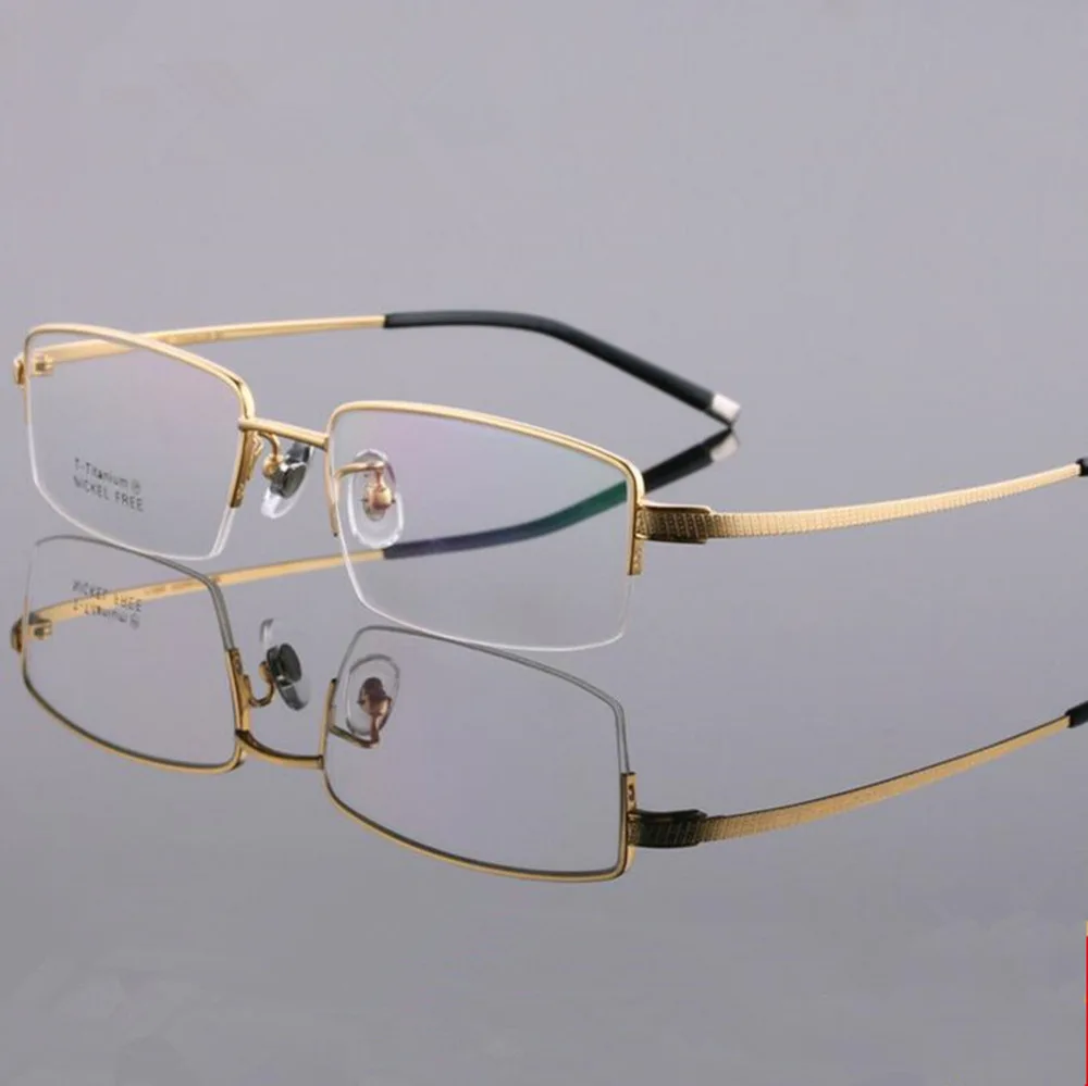 

Pure Titanium Men Half Rimless Gold Eyeglass Frames Luxury Glasses Myopia Rx able Top Quality