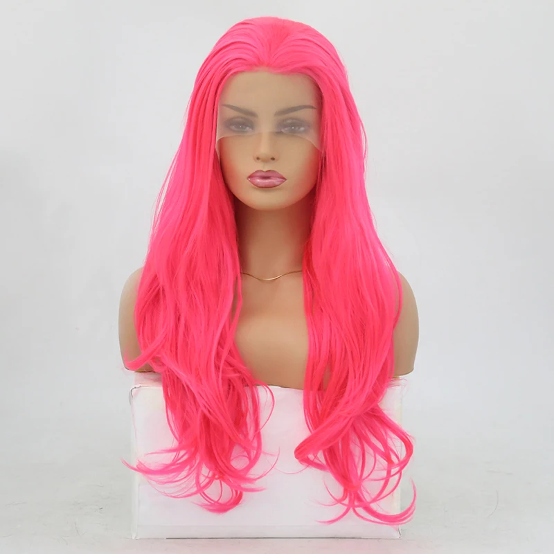 

Charisma Synthetic Lace Front Wigs For Black Women 26 inch Long Wavy Hair Lace Wig with Baby Hair Heat Resistant Pink Wig