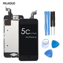 

Complete Replacement LCD Touch Screen Digitizer Assembly For iPhone 5c+Home Button+Front Camera+Ear Speaker+Tools Gifts